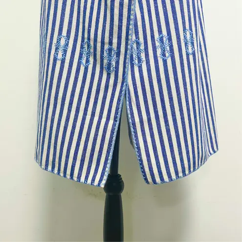 Tuckernuck Ivory Blue Stripe Mini Sullivan Embroidered Canvas Caftan Tunic Small - Image 5