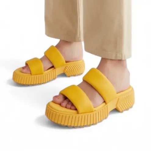 Sorel Ona Slide Sandals Yellow Ray Platform Leather Size 8.5 NWT