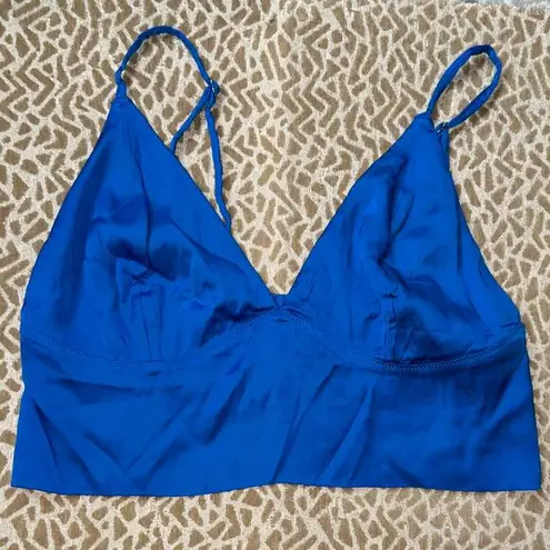 Aerie Nwt  medium Satin Royal Blue crop top Longline Bralette