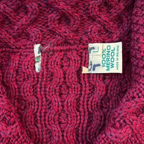 Aran Crafts Size L 100% Merino Wool Fisherman Cardigan Sweater Wine Ireland Purple Size L