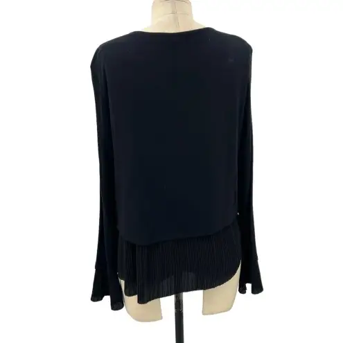Generation Love Knit Pleated Hem Layered Long Sleeve Sweater Top Black Medium