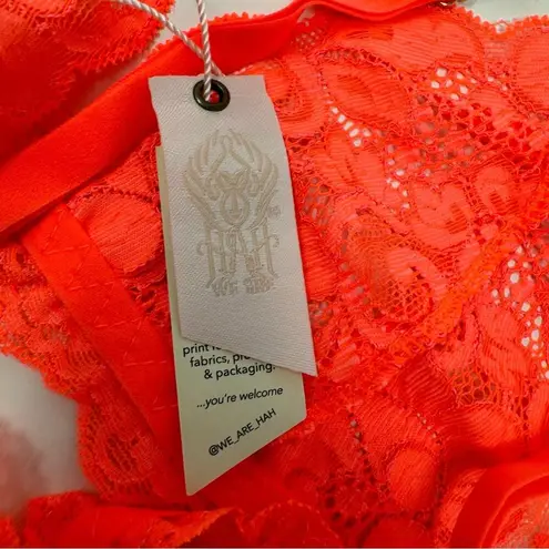 We Are HAH Chi Bralette Fried Salmon Pink Floral Lace Sheer Adjustable XS NEW