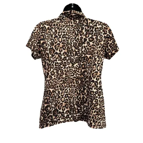 Notations Petite Cheetah Print Brown/Tan Short Sleeve Blouse Size PM Gathered