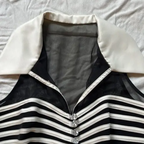 JS Collections Black Cream Collared Sleeveless Formal Blouse Size 4