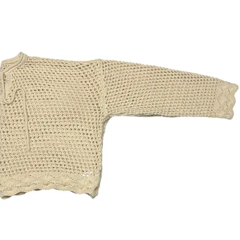 Audrey Parks x Francesca's Open Knit Sweater XL Beige Boho Tie Front EUC - Image 4