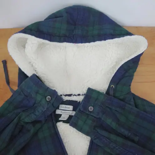 L.L.Bean Women's Scotch Plaid Flannel Shirt, Sherpa-Lined Zip Hoodie 505453 Large