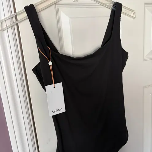 Quince NWT Second Skin Black Body Suit Size Large Square Neck Tank Thong