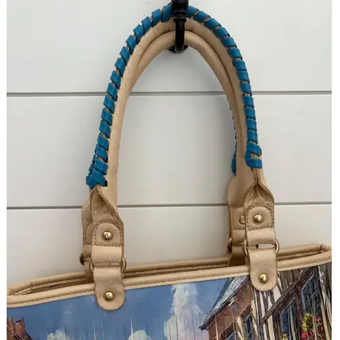 Michael Michelle Art Print Fringe Tote Bag Purse Shoulder Bag Unique Design Tan