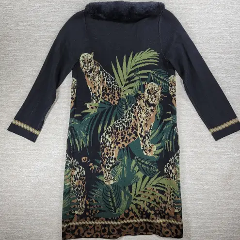 Badgley Mischka Leopard Jungle Wool Knit Sweater Small Coat Faux Fur Collar NWT