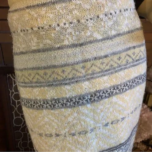 VINTAGE 1990'S LIZ SPORT YELLOW, GRAY & WHITE PENCIL SWEATER SKIRT (M) Yellow Size M