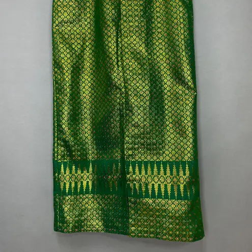 Origami Dress Formal Green Gold Mermaidcore Pointed‎ Neckline Sleeveless Women Size XXS