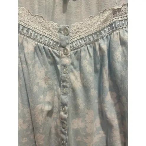 Earth Angels Nightgown Blue White Floral Sleeveless Cotton Knee Length Large