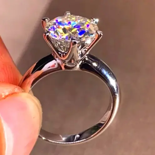 Boutique 2Ct Solitaire Moissanite Diamond Engagement Ring | Platinum Plated Silver