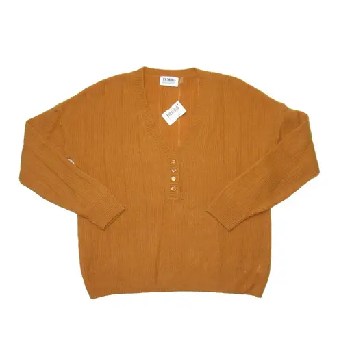 NWT 27 MILES MALIBU Fernanda Boxy Pullover in Honey Cashmere Henley Sweater XS Orange - Image 3