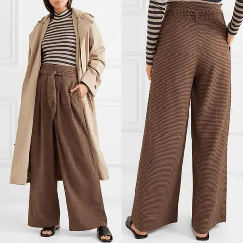 NANUSHKA Nevada Gingham Woven Wide Leg Pants In Brown Tie Waist Womens Size S