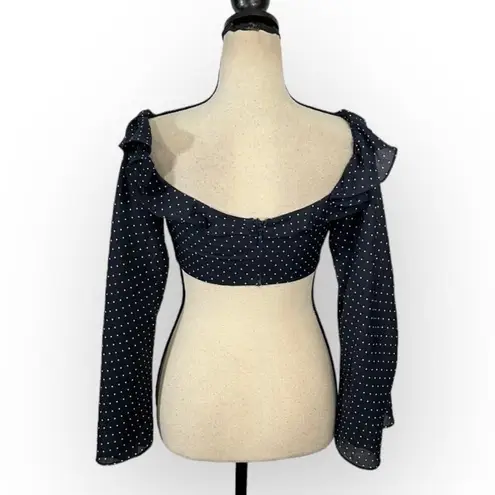 Alexis Ewa Crop Top Women's XS Navy Blue White Polka Dot Long Sleeve Bell Sleeve