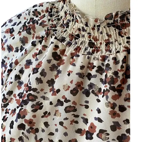 Ophelia Roe Cheetah Boho Funnel Neck Animal Print Bohemian Blouse Top ~ SMALL