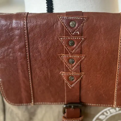 Myra Leather & Canvas Crossbody Messenger Mail Bag Western Boho Brown