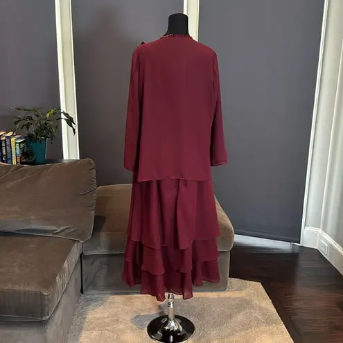 Women’s Mother of the Bride Formal Chiffon Dress ZipBack Matching Jacket Size 20 Red