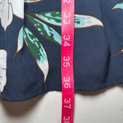 FRNCH Navy Blue Floral Spaghetti Strap Dress Large Lined Pleated Shift