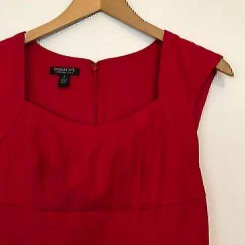 SIGNATURE LONDON STYLE Solid Bright Red Square Neck Knee Length Sheath Dress 4