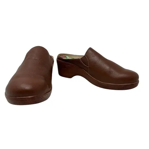Alegria Sereniti Clog Shoes Wedge Leather Cognac Tan Brown Size 38 US 8 8.5