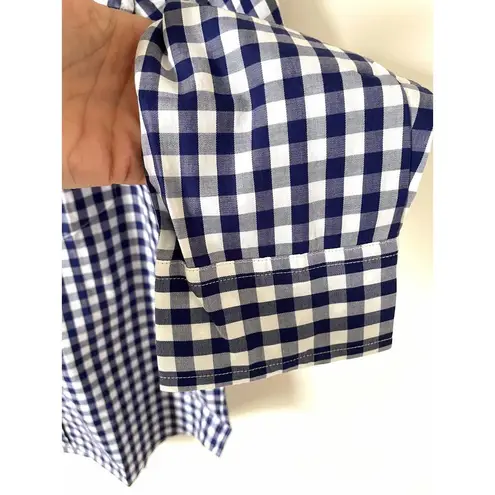 UNTUCKit Gingham Plaid Long Sleeve Button Down Shirt Navy Blue White Size 10 NEW
