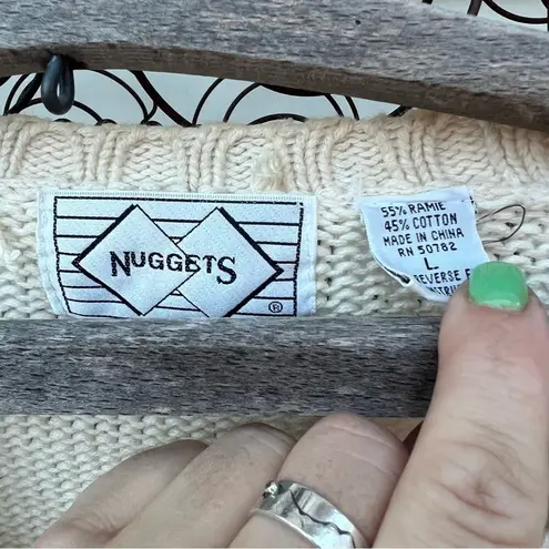 Vintage 80s 90s Nuggets cream crochet cable knit rosette button up cardigan Size L