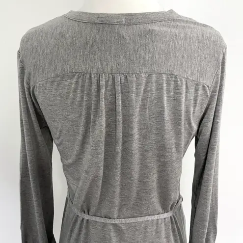 LA Made New Henley 3/4 Sleeve Tie Waist Jersey Knit Dress Heather Grey