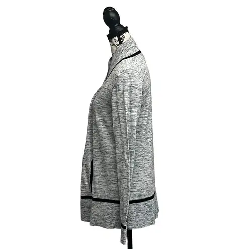 Lou & grey Lou & Gray Gray Black Marled Open Front Cardigan Sweater | Cotton | Pockets |