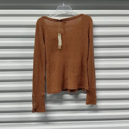 White Crow Boho Waffle Knit Thermal Top Women's Medium Rust Long Sleeve Henley