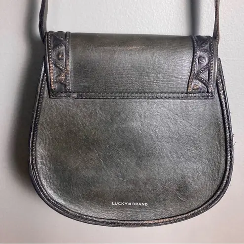 Lucky Brand  saddle shoulder bag tooled detailing Mexican dark gray leather