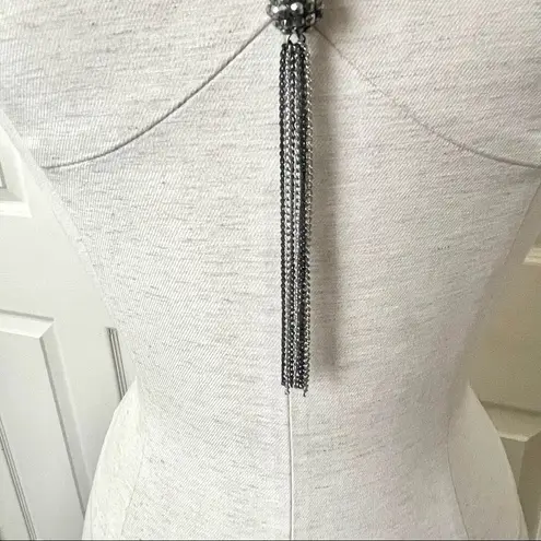 BlackĀ silver chain long necklace with rhinestoneāballs