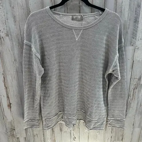 Nation Ltd Womens Gray Herringbone Distressed Raw Seam Sweater Sweatshirt Small