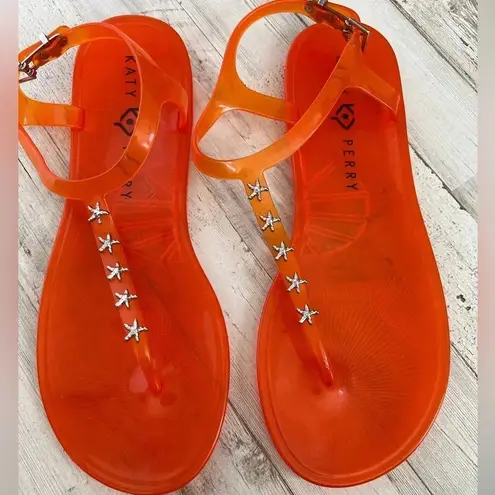 Katy Perry Orange Starfish Studded T Strap Geli Sandals Size 8 NEW