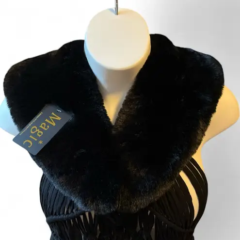Magic Scarf Black Faux Rabbit Fur Collar with Satin Lining NWT