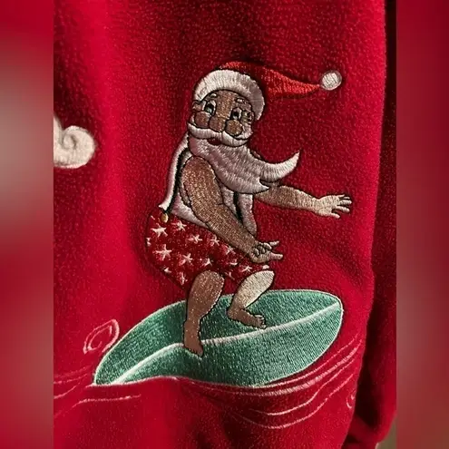 Alfred Dunner Red Surfing Santa Pullover Sweatshirt Women’s Large Quarter Zip