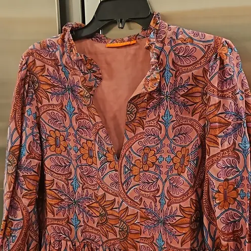 💕OLIPHANT💕 Yoke Long Sleeve Mini Dress ~ Monaco Rose Print Large