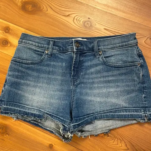 Lila Ryan Mid Rise Raw Hem Stretchy Denim Jean Shorts Whiskered Women size 6 28