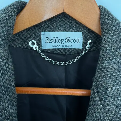 Vintage Ashley Scott Wool Blend Herringbone Tweed Blazer Coat Double Breasted Brown Size M