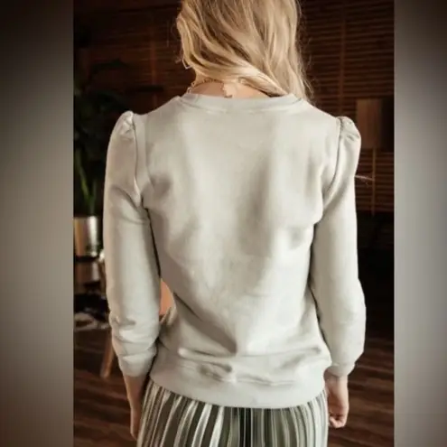 Bohme light green abstract pullover puff shoulder sweatshirt neutral cozy fall