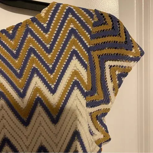 Sharagano Geometric Multicolor Chevron Print A Line Crocheted Size 10 Dress