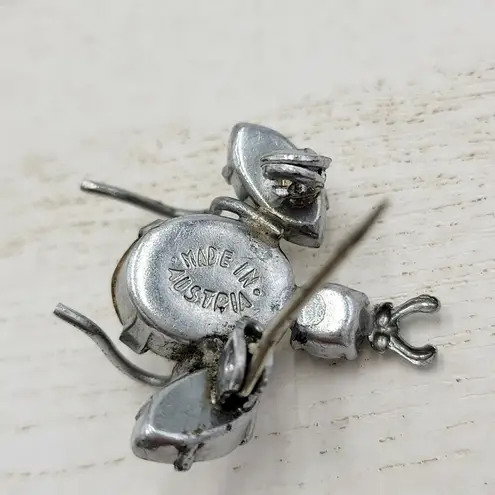 Vintage 1960 Austrian Crystal 3D Bug Brooch Silver Tone Insect Pin