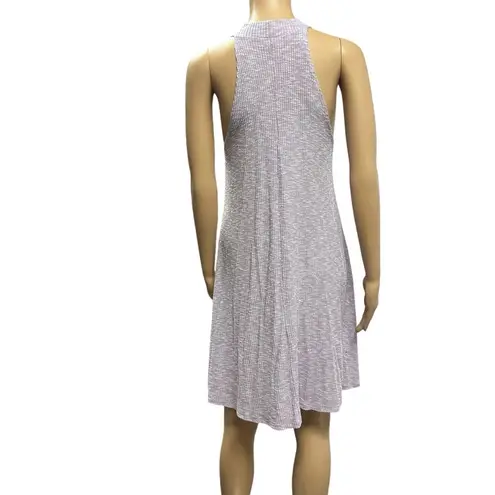 La Gypsy Light Purple Ribbed Sleeveless High Neck A Line Casual Dress Large