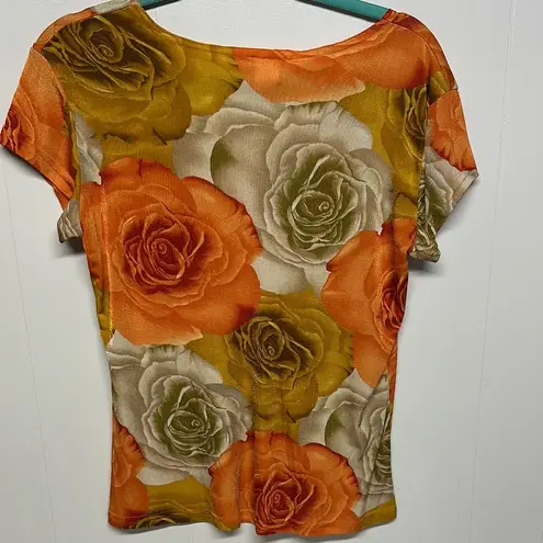 Susan Lawrence Orange Gold Fitted Cap Sleeve Blouse