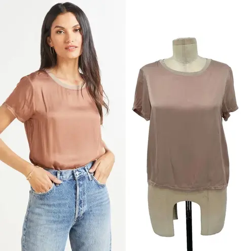 Nation Ltd Marie Sateen Satin Tee Shirt Cafe Au Lait Tan Size XS