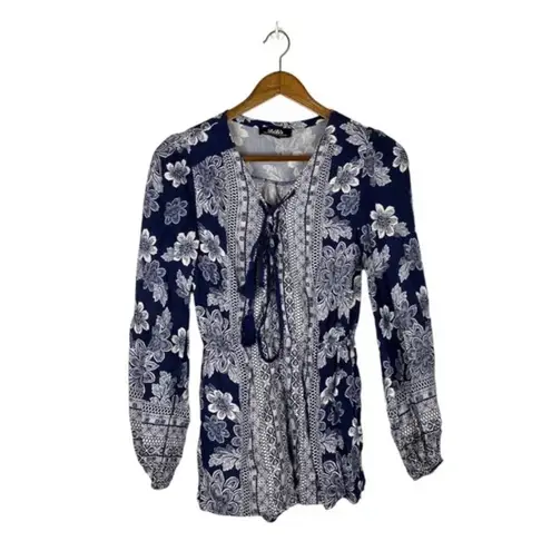 Lulu's Flower Power Play Navy Blue Print Romper