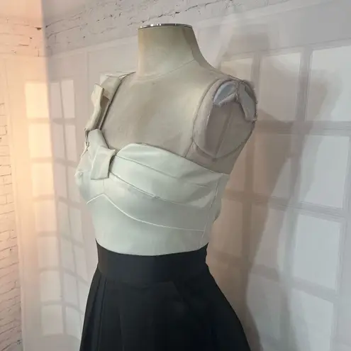 Max and Cleo Black White One Shoulder Pleated Fit & Flare Formal Dress Size 4