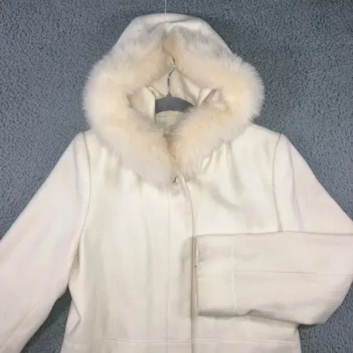 Kristen Blake Faux Fur Trim Hood Coat Women Medium LambsWool Blend Overcoat