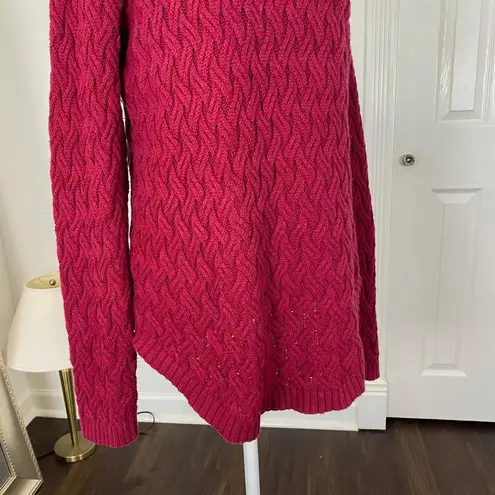 Jeanne pierre 100% Cotton Long Knitted Burgundy Red Kable Knit Sweater M Fishermen Style